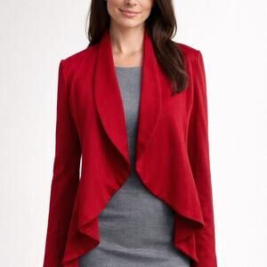 Poetry Knit Jacket Womens Medium Burgundy Open Asymmetrical Topper Cardigan